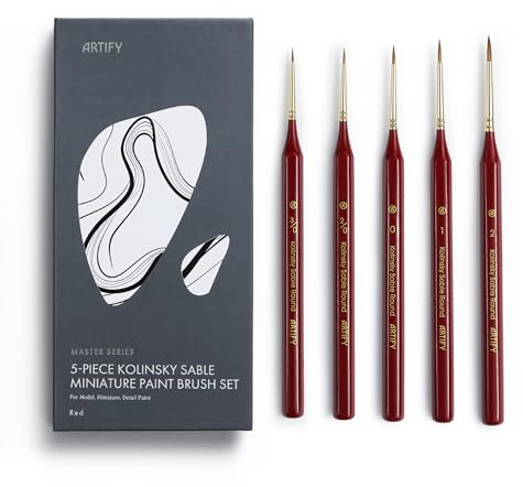 Artify 5pcs Ultra Fine Paint Brushes 100% Kolinsky Sable - Master Series | Model Paint Brushes Exceptional Snap-Back/Precision Point/Carrying, Responsive Control for Acrylic Miniatures & Paint Number
