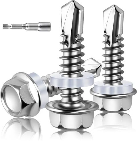 XRXYMQ 40 Pièces Vis Autoforeuse Metal M6.3x45 mm Vis Autoforeuse Inox Toiture Fixation Bac Acier Rondelle D'étanchéité Bac Acier Ral 7016 Pour Construction