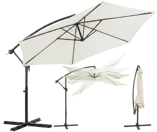 Sekey Ampelschirm 300 cm mit neigbarem Schirmdach, Sonnenschirm mit 48mm Alu-Mast & 6x Stahlstreben，Garten Terrassen Schirm rund knickbar, inkl. Zusatzgurt gegen Wackeln