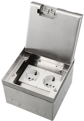 NEWFUN Enchufe Exterior Empotrable, Toma de Corriente Exterior con Enchufe AC 250 V/16 A, Caja de Acero Inoxidable Impermeable para el Hogar, la Oficina y el Jardín