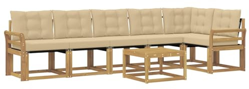 vidaXL Outdoor-Sofagarnitur mit Kissen 7 pcs Weiß und Beige, Garten, modernes Sofa-Set, langlebige Möbel für draußen, stilvolle Lounge, entspannen am Pool