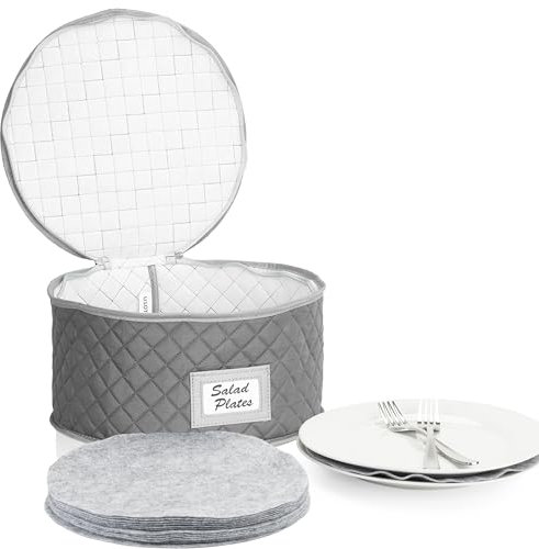 Stack Store Plus More China Storage Case - Salad Plate Quilted Case - 10 inches Diameter x 6 inches Height - Gray - Includes 12 Felt Separators