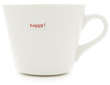 Make International Bucket Mug Taza Happy, Porzellan, Weiß