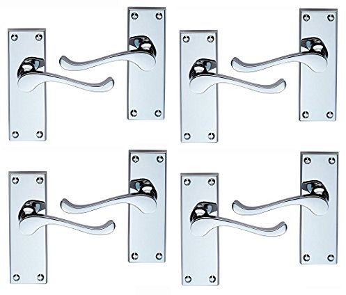 4 Pairs of Victorian Scroll Door Handles Lever Latch 118 x 40mm - Polished Chrome Premium Quality (4)