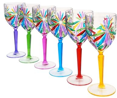 Perle d'Arte set von 6 wein glas Oasis cl. 23 multicolour von Hand bemalt Glas, Murano Venedig Stil