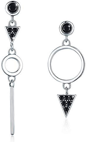 SIMPLOVE Damen 100% 925 Sterling Silber Vintage Schwarz CZ Kreuz Ohrringe Asymmetrische Ohrstecker Mit Elegante Geschenkbox