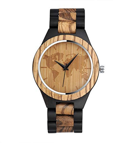 Unendlich U Herren Holzuhr Analog Quarzwerk Weltkugel Weltkarte mit Holz Armband Verstellbarem Für Männer Ehemann Geschenke