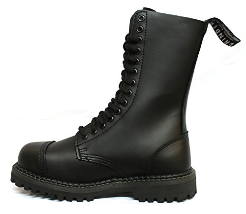 Grinders Herald Unisexe Noir En Cuir Ranger Militaire Embout en Acier Bottes Avec 14 Oeillets À Lacets De Fixation 43