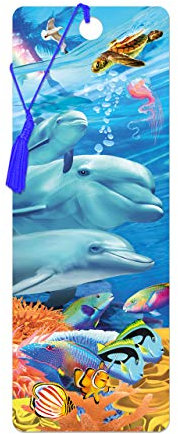 3D LiveLife Lesezeichen - Delphinfamilie von Deluxebase. Ein Delphin-Lesezeichen mit linsenförmigen 3D-Kunstwerken, lizenziert von dem bekannten Künstler Michael Searle
