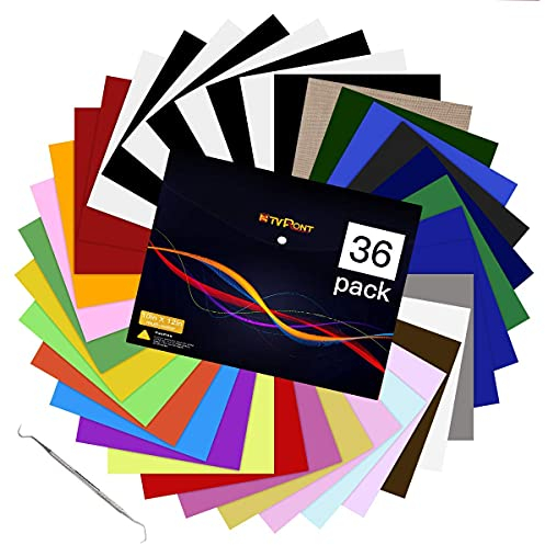 Heat Transfer Vinyl - 36 Pack 12 x 10 (30.5x25.4CM) Heat Transfer Vinyl Sheets, Iron on Vinyl for T-Shirt, Hats, Leathers, HTV Vinyl in 27 Colors and Tweezers
