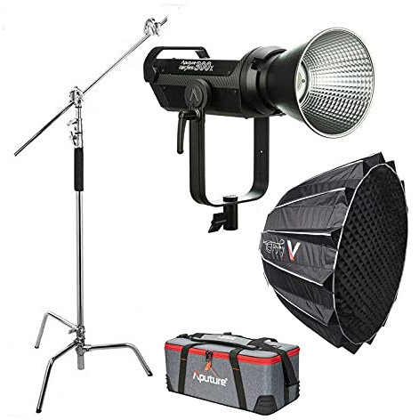 Aputure LS 300X + Light Dome II Softbox + C-Ständer, V-Mount 2700-6500 K Bi-Color Bowens Mount LED-Videoleuchte für die Fotografie