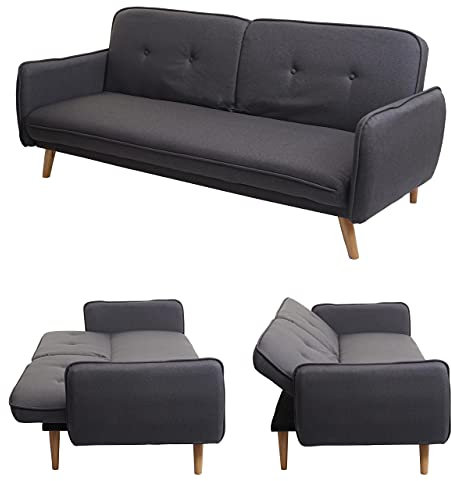 Mendler Schlafsofa HWC-J18, Couch Klappsofa Gästebett Bettsofa, Schlaffunktion Stoff/Textil 185cm - anthrazit-grau
