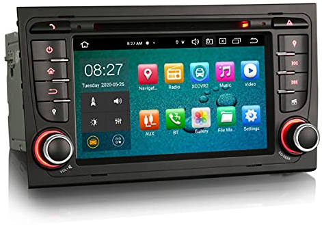 Erisin Android 10.0 8-Kern Autoradio Mit GPS für Audi A4 S4 RS4 RNS-E Seat Exeo 7 Zoll Navigation DAB+ Radio CarPlay DVD Touchscreen DSP WiFi 4G FM Bluetooth Android Auto A2DP RDS 4GB + 64GB