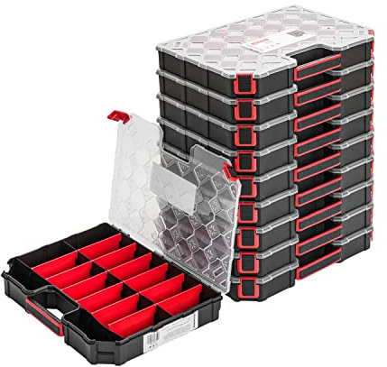 10x Modulierter Sortimentskasten Kleinteilemagazin – 284 x 390 x 60 mm - Sortierkasten mit Transparent Deckel Sortierkoffer Werkzeugbox Sortimentskoffer Kasten mit herausnehmbaren Fächern