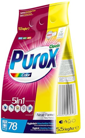 PUROX COLOR Detersivo Lavatrice Polvere (78 Lavaggi) – Per tessuti colorati, rimuove le macchie, ecologico, protezione anticalcare, sacco da 5,5 kg