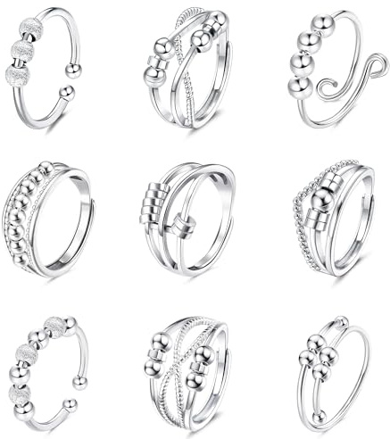 sailimue 9Pcs Anti Anxiety Rings For Women Men Fidget Band Rings Set