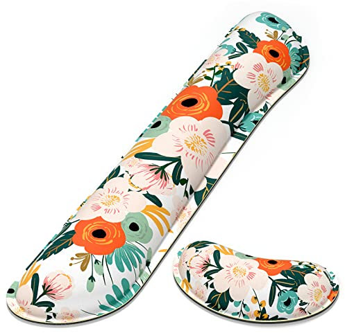Dapesuom Enlarge Keyboard Wrist Rest Pad,Memory Foam Set Wrist Cushion Support for Easy Typing & Pain Relief,Mouse Wrist Pad, Anti-Slip Wrist Support for Gaming,Computer, Laptop, Office, Pink Flowers
