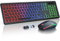 Tastiera e mouse wireless Combo – Retroilluminazione RGB, Lettere Ricaricabili e Illuminate, Full-Size, Angolo di inclinazione ergonomico, Modalità Sleep, 2.4GHz Silenzioso Tastiera Mouse per Mac,