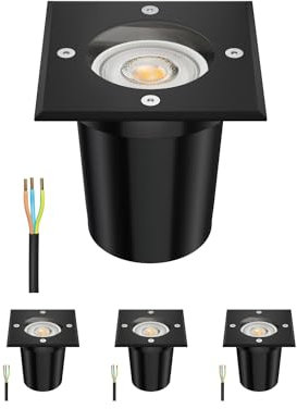ledscom.de 4 Stück Bodeneinbauleuchte RELI für außen, IP67, schwarz, eckig, 11 x 11cm inkl. LED Lampe 535lm weiß