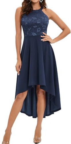Bbonlinedress Robe de Cocktail Soirée Femme Asymétrique pour Fête Mariage Invité Bal de Promo Baptême Patineuse Guinguette Navy 2XL