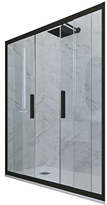 Porta Doccia Scorrevole 130 CM H 200 Vetro Trasparente Profilo Nero Matt MOD. Glam