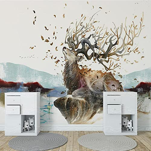 3D-Wandtapete Für Mädchen-Schlafzimmer Elch Tier Hirsch Cartoon Tapete Wandbild 3D Abziehen Und Aufkleben Selbstklebender Wandaufkleber Kinderzimmer Jungenzimmer Dekorieren Wandtapet 350(B)x256(H)cm