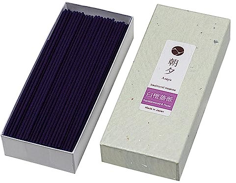 Asayu Japon Bâtons Encens Traditionnels, Senteur Mélange de Bois de Santal et de Rose, 40g, Fabriqué à la Main au Japon