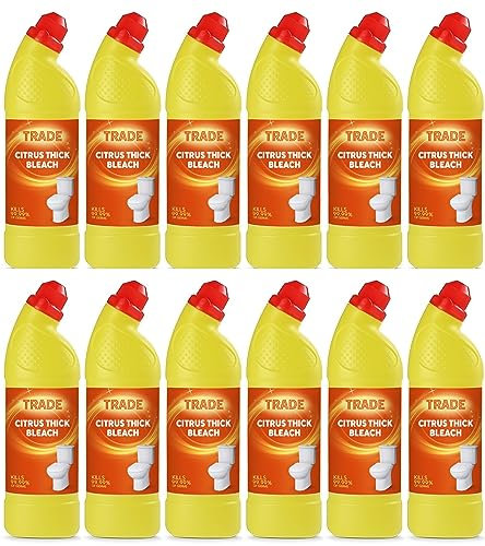 Trade 750 ml Citrus Thick Bleach for Toilet, Surfaces & Whites -Powerful Disinfectant & All Purpose Cleaner-Kills 99.9% Germs, Remove Stains & Limescale- (12)