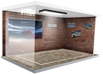 perfk Giocattolo per Scene di Veicoli con vetrina per Garage 1/18 con luci Contenitore Antipolvere da Collezione, Mattoni Rossi