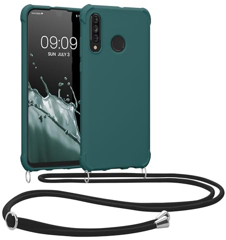kwmobile Carcasa Colgante Compatible con Huawei P30 Lite Funda con Cuerda - Funda con Correa Colgante Ajustable - petróleo Mate