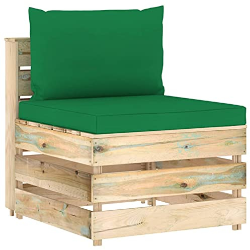 ZEYUAN Modulares Mittelsofa mit Kissen, Lounge Sofa Outdoor, Garten Loungemöbel, Gartensofa, Loungesofa, Gartencouch, Balkon Set Möbel, Grün Imprägniertes Holz