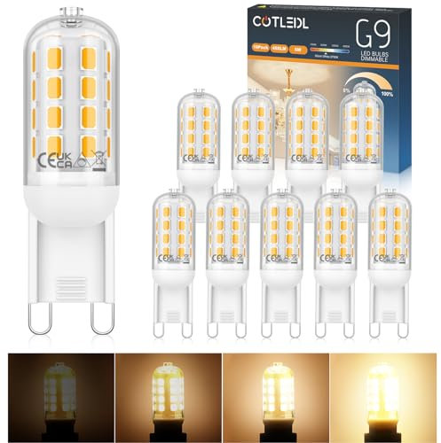 COTLEDL G9 LED Bulbs Dimmable Warm White 2700K,5W G9 Bulb,450LM,Equivalent to 40W Halogen Bulb, No Flicker Energy Saving LED Light Bulbs for Home Lighting Decor 10-Pack