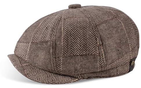 MEGAVOW Schiebermütze Herren Damen, 8 Panel Fischgräten Tweed Retro Schirmmütze Baskenmütze Barett Newsboy Flat Cap Mode Gatsby Cap, Größe 55-59cm
