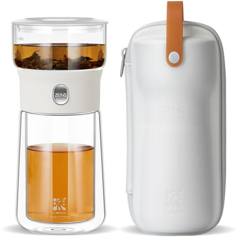 ZENS Moderne kleine Glas-Tee-Ei Teekanne, 3-in-1 Solo-Teesieb für losen Tee, Steeper mit isolierter Teetasse, Smart One Touch Teebereiter, Tee-Brauer für heißen Tee-Diffusor, Teeliebhaber-Geschenke