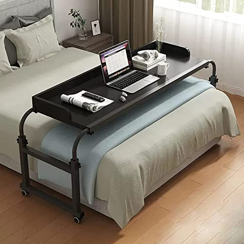 MNOIINM Mesa para cama con ruedas de altura ajustable, para computadora, estación de trabajo, bandeja de alimentos, mesa médica rodante para marco de cama individual, matrimonial, queen y king