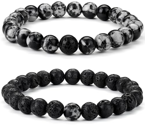 Chriscoco 8MM Perlenarmband Herren Damen Armband Herren Partnerarmbänder Handmade Naturstein Armband Tigerauge Armband Lavastein Armband Männer Armband Pärchen Armband Elastische Armbänder für Herren
