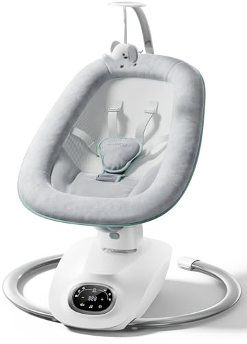 Momcozy CocoSway Electric Baby Swing for Infant, 180° Rotating Seat, 6 Parent-Like Sway Motions & 4 Speeds, Quiet Soothing, Remote Control, Machine-Washable Cover, Grey