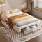 MQLAE Bett 140x200 cm, Doppelbett mit DREI große Schubladen, ohne Kopfteil, Stauraumbett Bettgestell, Bett mit Lattenrost, für Erwachsene & Jugendliche, ohne Matratze, Beige