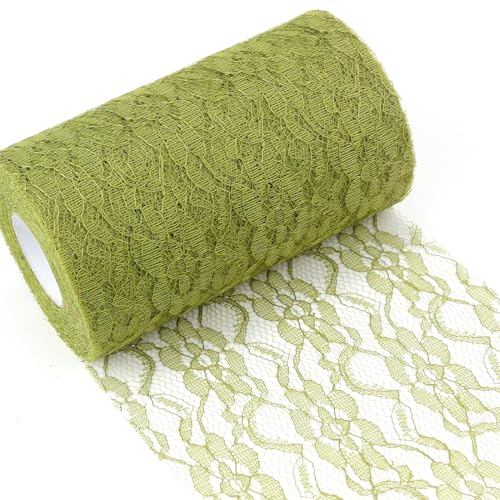 Tischläufer Spitze Grün 15cm x 25m Spitzenstoff Deko Tischläufer Abwaschbar mit zarter Spitze für Hochzeit Taufe Festliche Dekoration zu besonderen Anlässen