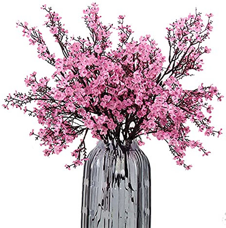 JAKY-Global Künstliche Blumen 12 Stück Getrocknete Unechte Seide Blumen Babysbreath Pflanze Dekoration für Hochzeit Sträuße Haus Garten Party Blumenschmuck(Pink)
