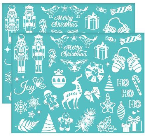 OLYCRAFT 2Pcs 28x22cm Nutcracker Self-Adhesive Silk Screen Printing Stencil Snowman Mesh Stencils Christmas Theme Reusable Mesh Stencils Transfer for DIY T-Shirt Fabric Painting