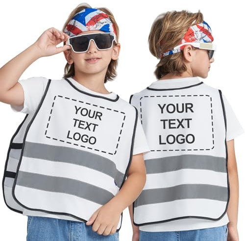 AYKRM Warnweste Bedrucken - Reflektierende Sicherheitsweste Kinder - Universal Größe Für Kinder 10-14 Jahre - Weiß Farbe.