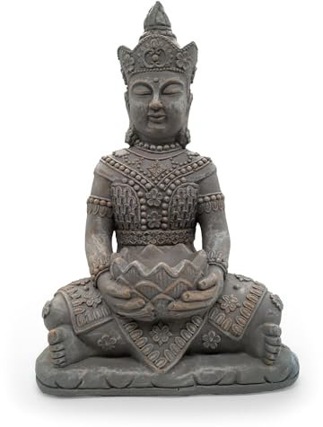 K&L Wall Art Buddha Figur Steinoptik Sitzende Buddhastatue Feng Shui Deko Fensterbank Dekofigur Kunststein (mit Teelicht Schale, 41x30x45 cm)