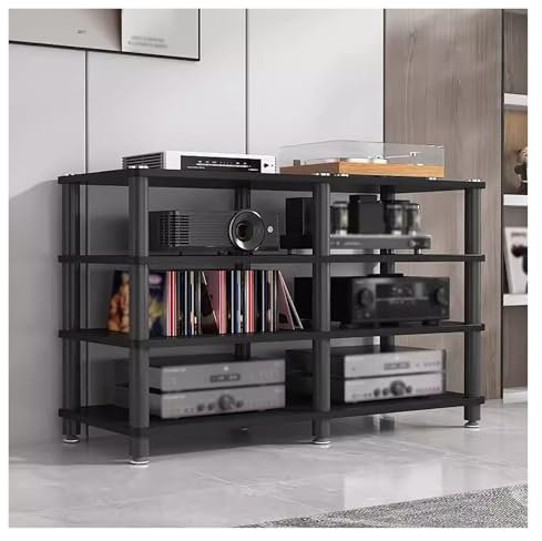 4-stufiger Home-Entertainment-Medien-TV-Stereoständer, Eck-Audio-Video-Tower-Rack-Komponentenschrank, Plattenspieler, Plattenspieler, Verstärker, Receiver-Regal, Spielkonsolen-Aufbewahrungse