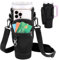 Huiguli Sac Bouteille D'eau pour Tasse Stanley Cup 40oz, Porte Gourde Sac à Dos avec Sangle Ajustable et Poche pour Téléphone, Stanley Cup Bag pour Marche Camping Course Cyclisme, Noir