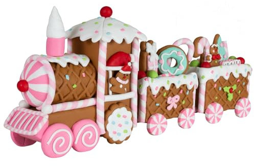 Christmas Paradise Deko Lebkuchenzug 33cm Weihnachtliche Dekoration Tischdeko braun-rosa/weiß
