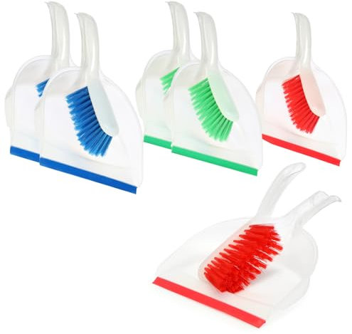 com-four® 6X Kehrgarnitur - farbiges Kehr-Set aus Handfeger und Kehrschaufel - farbenfrohes Haushaltsreinigungsset aus Handbesen und Kehrblech (6 Stück - rot/blau/grün)