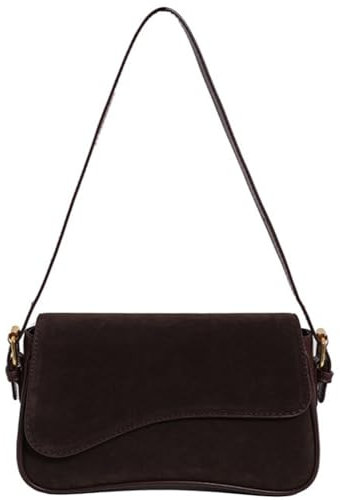 Damen Umhängetasche Wildleder Handtasche Achselbörse Tote Bag Braun Wildleder Geldbörse Y2K Crossbody Tasche mit 2 abnehmbaren Riemen, Kaffee, Medium