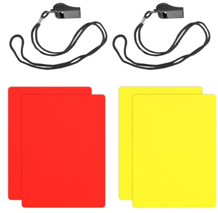 TYFGRT 2 Tarjetas Rojas Y 2 Tarjetas Amarillas, Viene con 2 Silbatos De Plástico, Tarjetas De Árbitro De Fútbol, Accesorios para Árbitros De Fútbol, Accesorios para Juegos De Fútbol