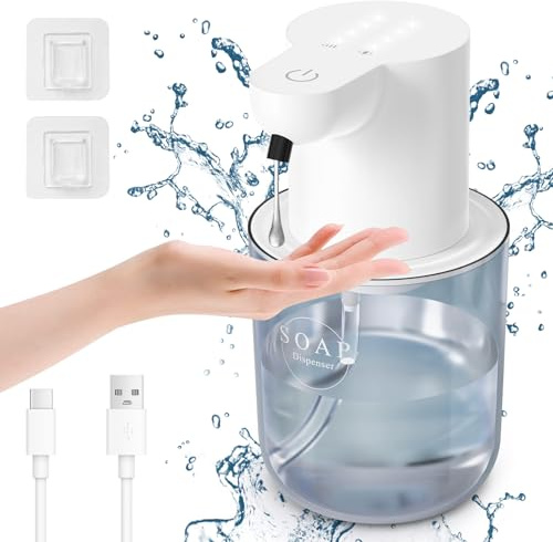Cuteefun Automatisch Flüssig Seifenspender, 400ml Elektrischer Seifenspender mit Sensor, Anzeige des Batteriestands, 4-Stufig Einstellbares Flüssigkeitsvolumen, Wandmontage für Bad, Küche, Weiß
